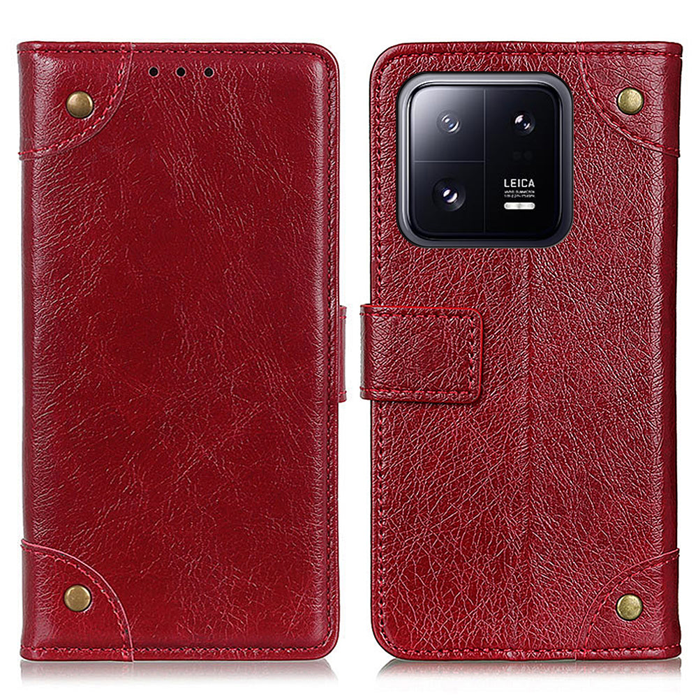 For Xiaomi 13 Pro 5G Anti-scratch Phone Cover Wallet Stand Brass Button Decor Nappa Texture Shockproof PU Leather Phone Case For Xiaomi 13 Pro 5G Anti-scratch Phone Cover Wallet Stand Brass Button Decor Nappa Texture Shockproof PU Leather Phone Case